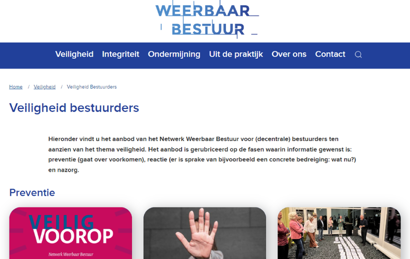 Screenshot van de vernieuwde website weerbaarbestuur.nl